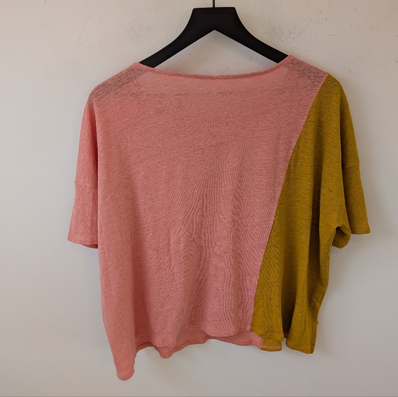 Garnet Hill Women's Organic Linen Colorblock T Shirt Size Large - Picture 4 of 7